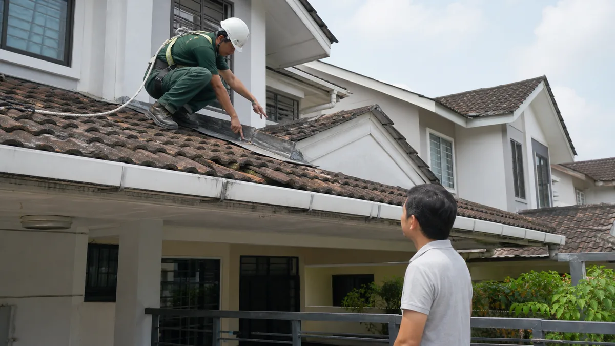 Pemeriksaan dan pengukuran struktur atap sebelum kerja